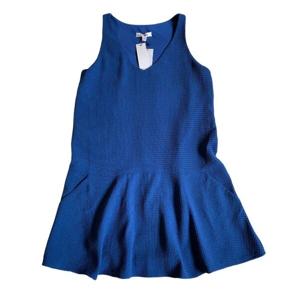 BB Dakota Sleeveless Waffle Knit Dress Size XS Textured V-Neck Indigo Blue - Picture 12 of 14